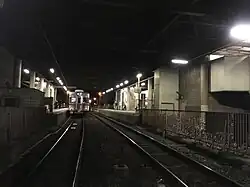 Nagano Electric Railway, Hongō Station Platform with the 8500 series EMU train bound for Suzaka Station.