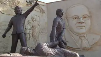 Bhim Sainiks with B. R. Ambedkar in the background