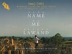 A child runs through a wheat field. Text overlays read "Name Me Lawand", with award accolades and "Refugee Week Previews 19-25 June" at the bottom.