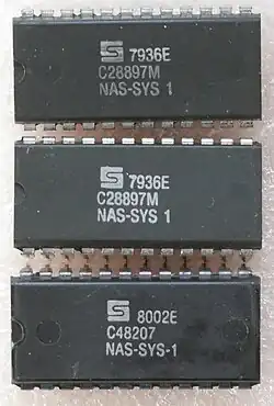 3, 24-pin 0.6" pitch plastic DIP ICs; 2kx8 mask-programmed ROMs containing the NAS-SYS 1 debug monitor