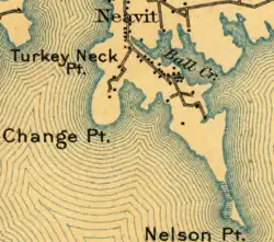 1898 map of Neavitt. Black squares represent buildings