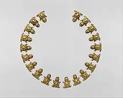 Frog-shaped necklace ornaments; 15th–early 16th century; gold; height: 2.1 cm (0.83 in); Metropolitan Museum of Art (New York City)