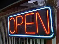 A neon "OPEN" sign, popular among U.S. businesses since the mid-1980s.[37][38]