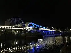 New Johnson Street Bridge at night after opening to traffic for the first time, 2018 March 31