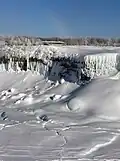 Goat Island tourist pavilion above frozen Niagara River