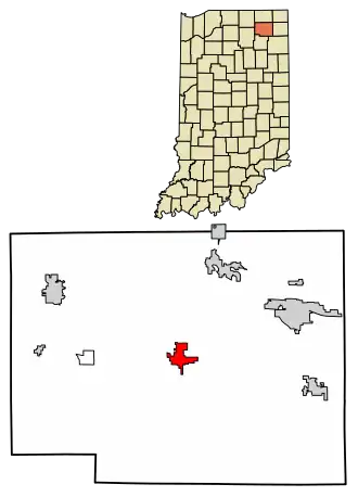 Location of Albion in Noble County, Indiana.