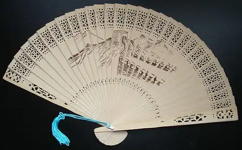 Image 60A commercially produced scented wood folding fan, featuring a drawing of the Great Wall of China. (from Chinese culture)