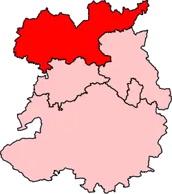 Map showing the location of the North Shropshire constituency in Shropshire under the boundaries created by the 2023 boundary review and first used at the 2024 general election.