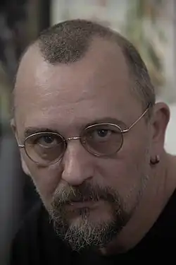 Oleksandr Kuziakin in his studio, 2024