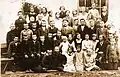 School photo of 1936. Teachers: Leon Sowa (left), A. Gralak (right), Kazimiera Sowa (below).