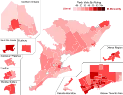 Support for Liberal Party candidates by riding