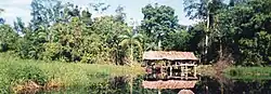 Typical open sided hut on stilts.(Tourist accommodation.)