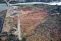 Aerial view of erosion on the emergency spillway (February 16)