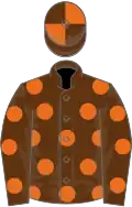 BROWN, Orange spots, Brown sleeves and Orange spots, Brown cap and Orange quartered