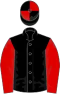 Black, red sleeves, quartered cap