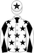 White, black stars, black and white diabolo on sleeves, white cap, black star