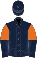 Dark blue, orange and dark blue halved sleeves, dark blue cap