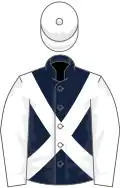 Dark Blue, White cross belts, sleeves and cap