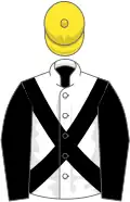 White, black cross-belts and sleeves, yellow cap