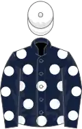Dark blue, white spots, white cap