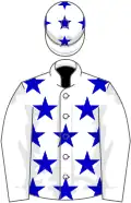 White, blue stars on body and cap