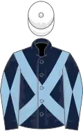 Dark blue, light blue cross sashes, diabolo on sleeves, white cap