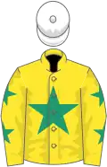 Yellow, emerald green star, stars on sleeves, white cap