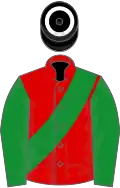 Red, Green sash and sleeves, Black cap, White hoop