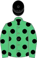 Emerald green, black spots, black cap