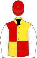 Yellow and red (quartered), white sleeves, red cap
