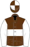 Brown, white hoop and sleeves, quartered cap