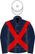 Dark blue, red cross sashes,white cap