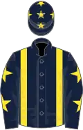 Dark Blue, Yellow braces, Dark Blue sleeves, Yellow stars and stars on cap