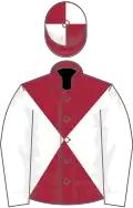 Maroon and white diabolo, white sleeves, quartered cap
