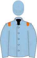 Light blue, orange epaulettes, light blue cap