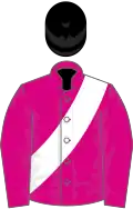 Cerise, white sash, black cap