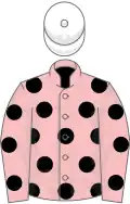 Pink, black spots, white cap