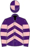 Purple, pink chevrons, hooped sleeves, quartered cap
