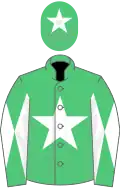 Emerald green, white star, diabolo on sleeves and star on cap