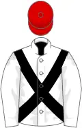 White, black cross belts, red cap