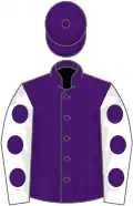 Purple, white sleeves, purple spots