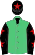 EMERALD GREEN, black sleeves, red stars, black cap, red star