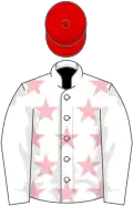 White, pink stars on body, red cap
