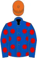 Royal blue, red spots, orange cap