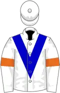 White, Blue chevron, White sleeves, Orange armlets, White cap