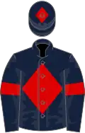 Dark blue, red diamond, armlets and diamond on cap