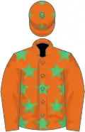 Orange, emerald green stars, orange sleeves