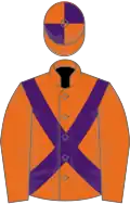 Orange, purple cross belts, quartered cap