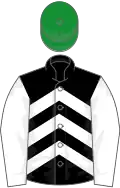 Black, white chevrons and sleeves, green cap