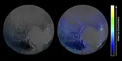 Pluto - water ice distribution (false color; rel 29 January 2016)